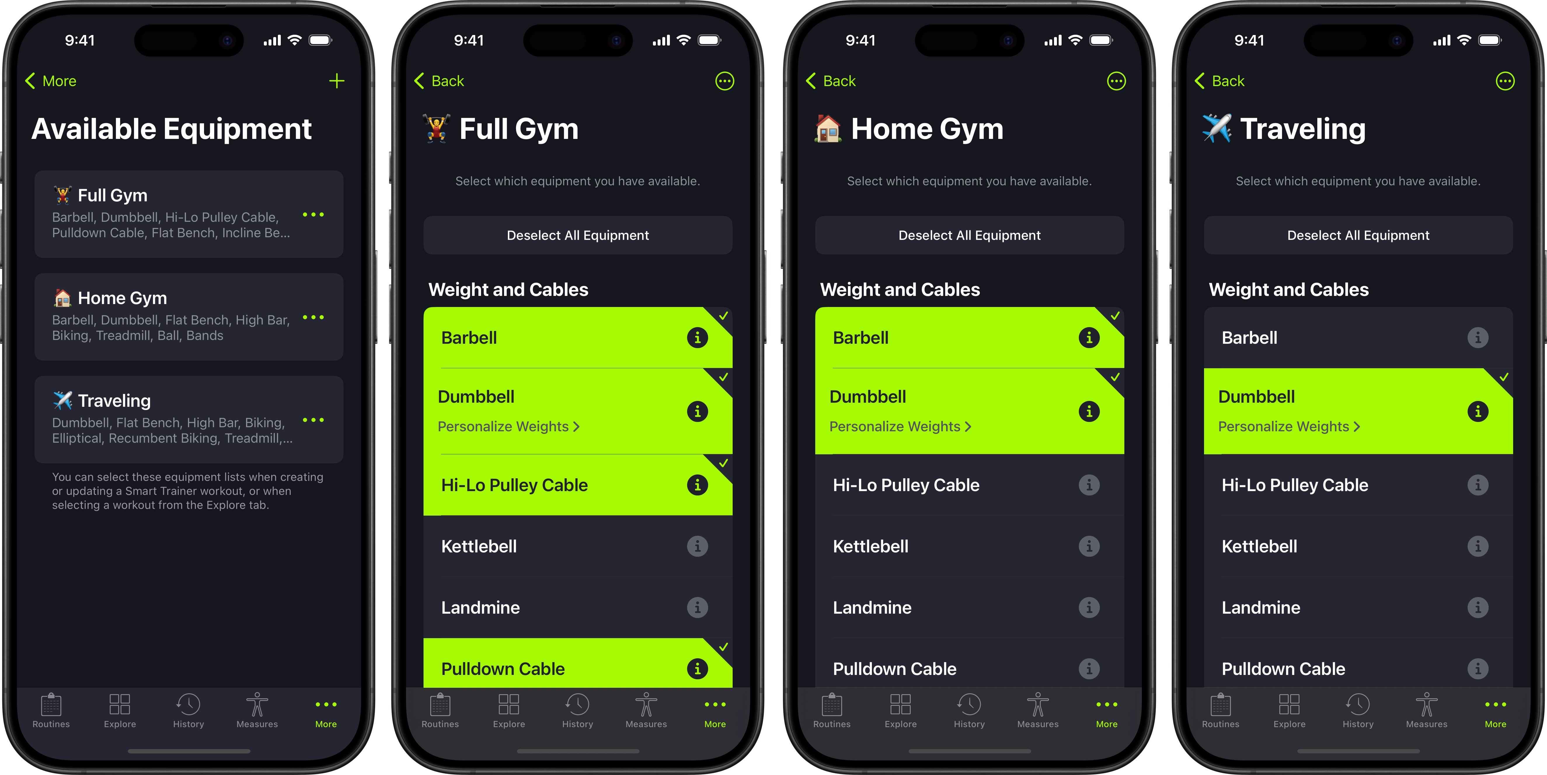 SmartGym 7.4: Multiple equipment lists