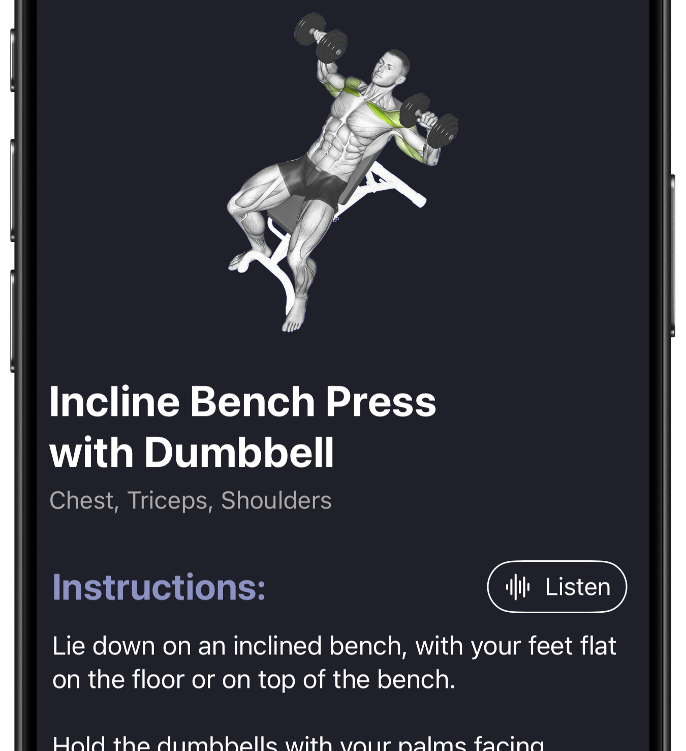 Audio exercise instructions with Listen button in SmartGym